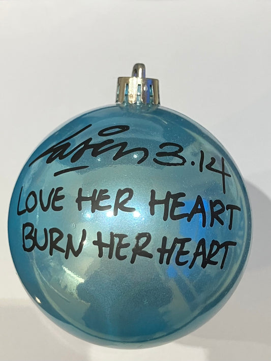 Love Her Heart Burn Her Heart - Light Blue Glossy Plastic | Laser 3.14 x Famous Amsterdam Christmas Ball Ornament