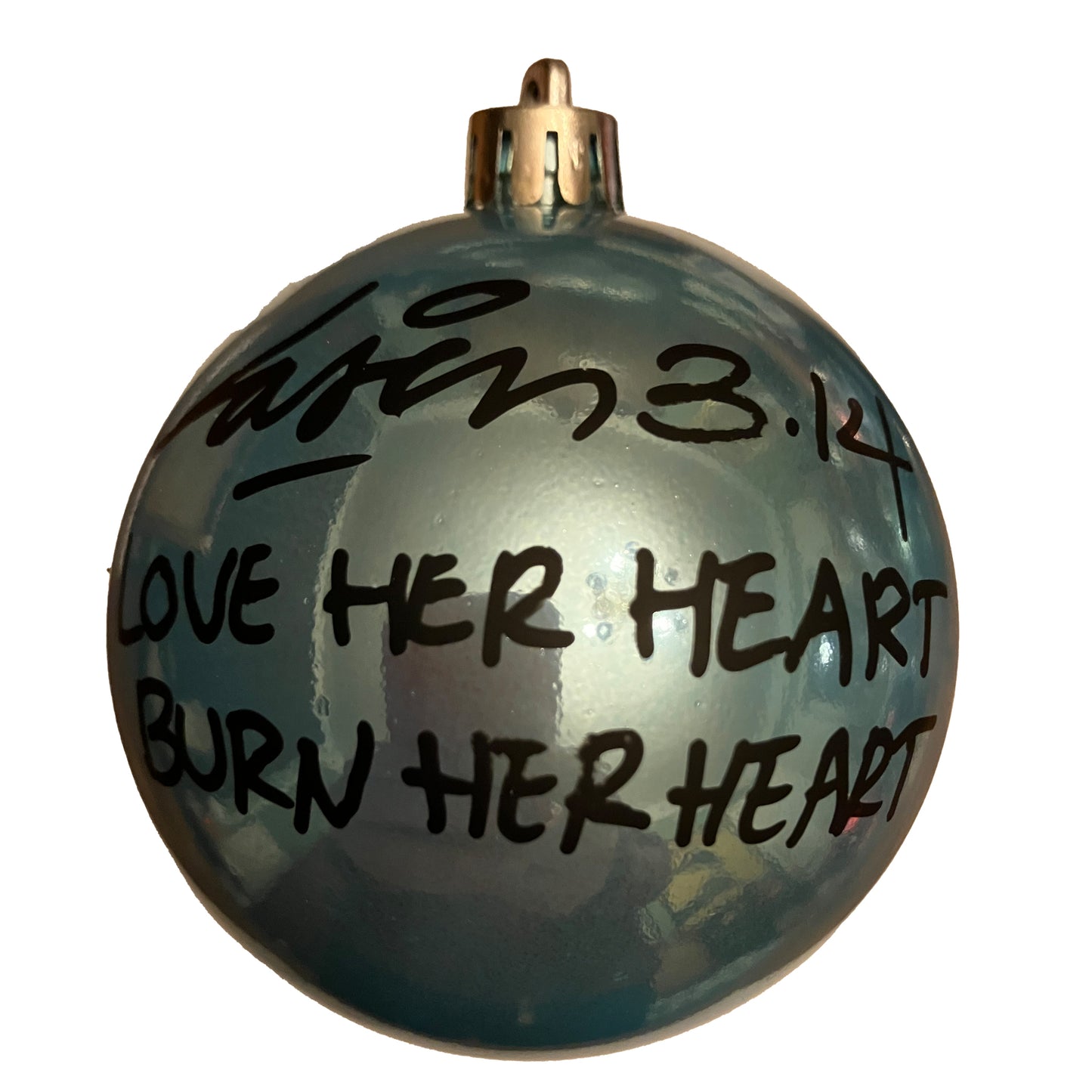 Love Her Heart Burn Her Heart - Light Blue Glossy Plastic | Laser 3.14 x Famous Amsterdam Christmas Ball Ornament